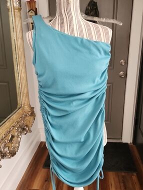 Better Be Teal One-Shoulder Ruched Mini Dress